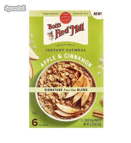 Bob's Red Mill, Овсяные хлопья быстрого приготовления, цельные зерна, яблоки и корица, 6 упаковок, по 1,59 унции (45 граммов) в упаковке