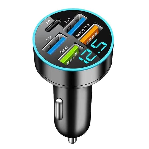 Автомобильное зарядное устройство 66W с дисплеем, быстрая зарядка PD 30W и QC 3.0, универсальное зарядное для автомобиля с индикацией мощности