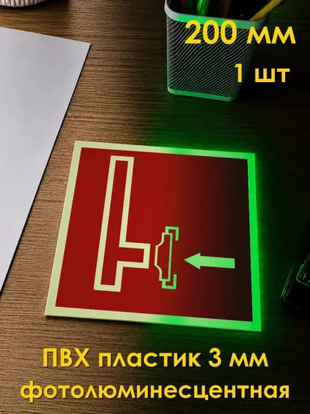 Табличка: знак пожарной безопасности F08 Пожарный сухотрубный стояк , 200x200 мм, фотолюминесцентный ПВХ 3 мм