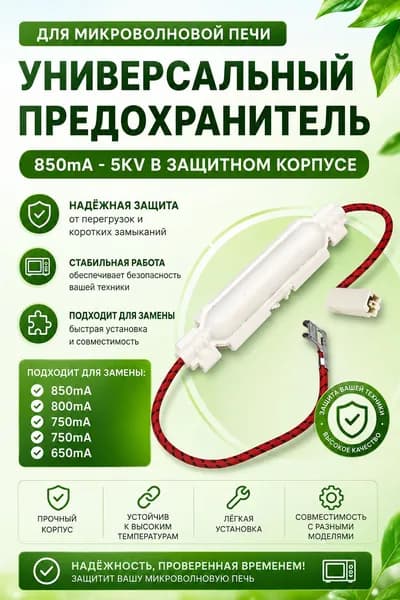 Предохранитель для микроволновой 4.8мм/6мм (СВЧ) печи 5 кВ, 0,8А, в корпусе