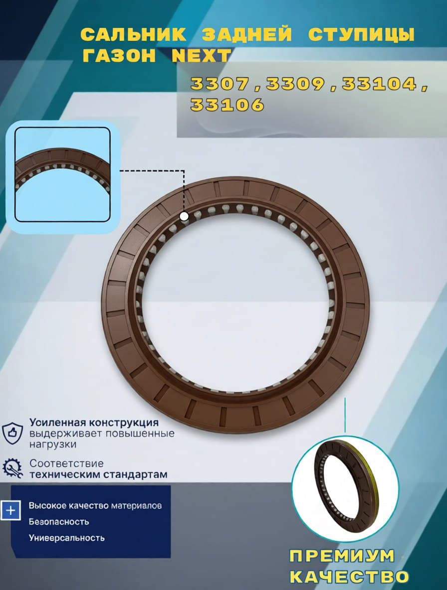 Сальник задней ступицы для а/м Газель 3307, 3309, 33104, 33106, ГАЗон Next 95х130-12/15