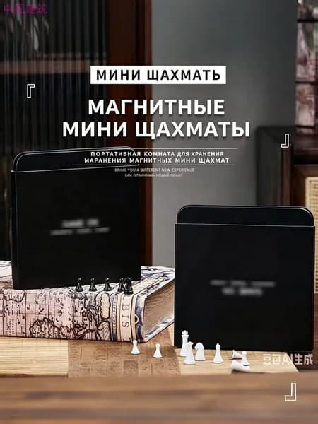 Магнитные мини-шахматы в черном футляре 13х13 см
