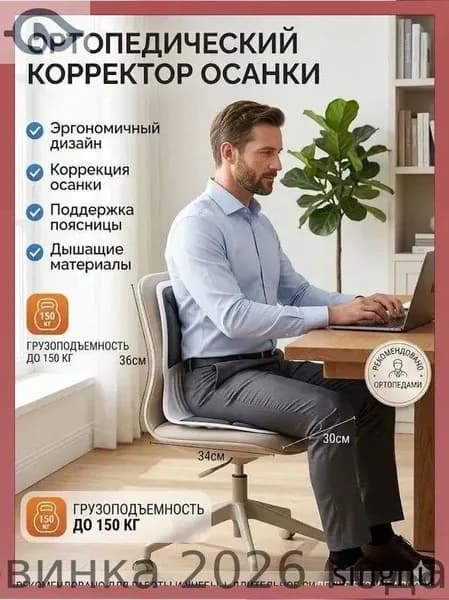 Ортопедический стул, Ткань, чёрный_ob_aoaw