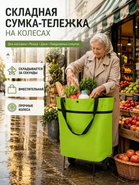 Сумка-тележка на колесах хозяйственная складная для покупок
