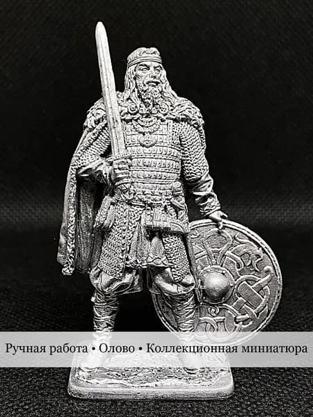 Оловянная фигурка Рюрик - князь Новгородский с мечом и щитом. Высокая детализация. Коллекционная историческая миниатюра. Подарок мужчине, коллекционеру, на ДР, 23 Февраля, День России