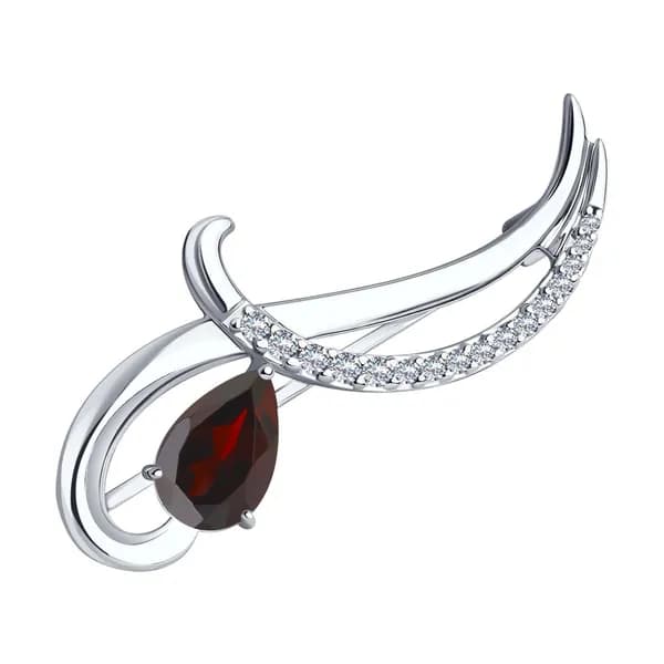 Diamant, Брошь из серебра с гранатом и фианитами, 94-340-01053-2, декоративные, 925 проба