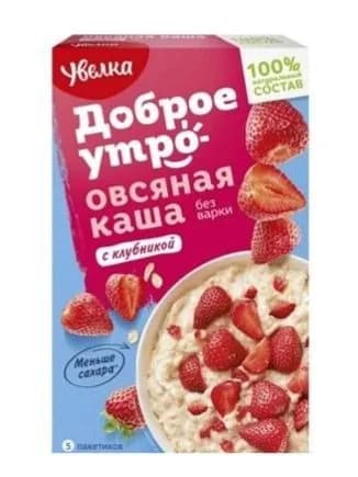 Каша овсяная Увелка "Доброе утро" с клубникой, 200г