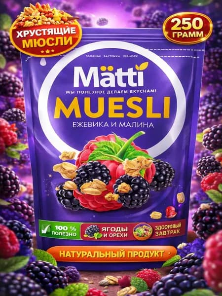 мюсли запеченные с Ежевикой и малиной Matti 250г