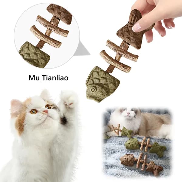 Кошачья игрушка в виде рыбьей кости из мати-ло и кошачьей мяты