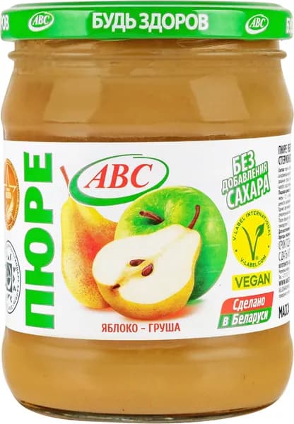 Пюре фруктовое ABC Будь здоров Яблоко-груша, без сахара, 450г