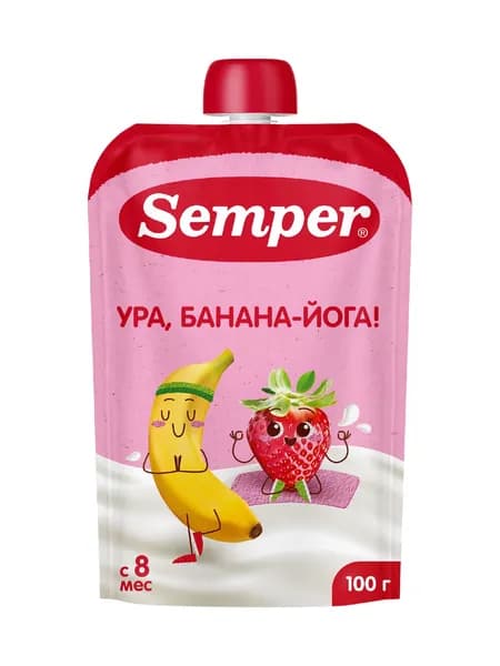 Фруктово-молочное пюре Semper "Банан Клубника с Йогуртом" 100гр*18шт