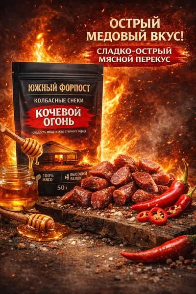 Колбасные снеки Кочевой Огонь, премиум (мёд-чили), премиум