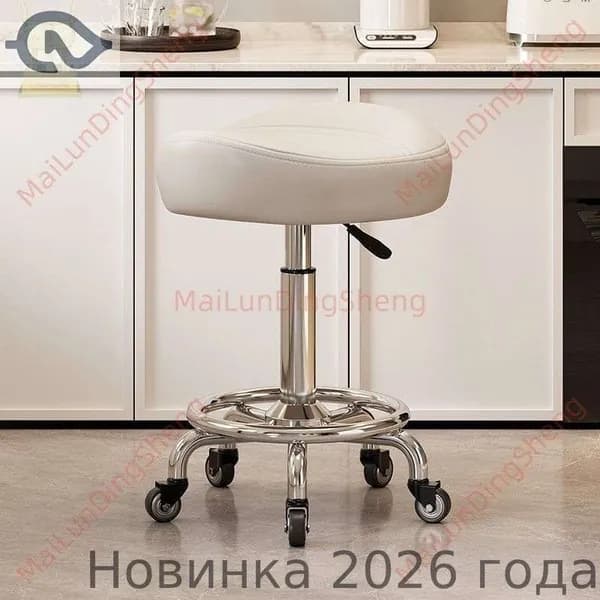 Ортопедический стул, Искусственная кожа, Модель без подножки и без спинки, белый цвет, с колёсами на подшипниках «Цзиньцзуань»