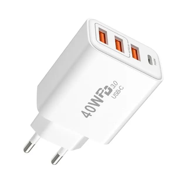 Многопортовое зарядное устройство 3USB1PD-белый-Вилка европейского стандарта