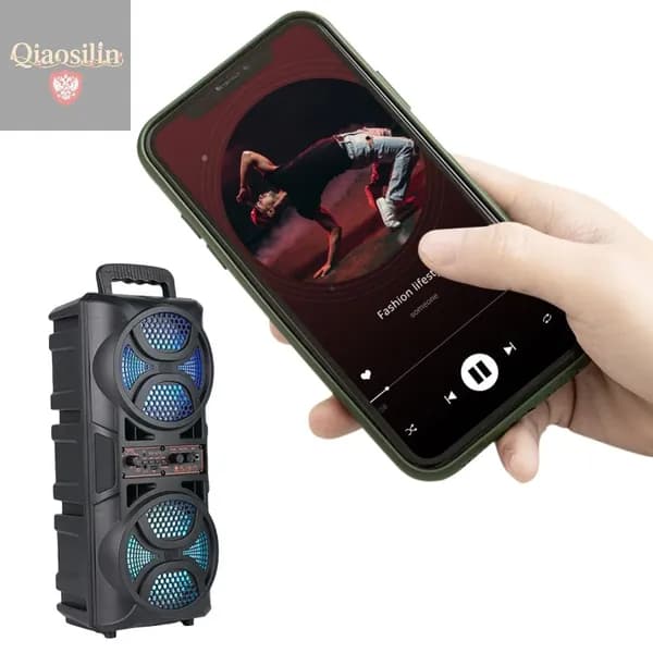 Портативная Bluetooth-колонка с двумя динамиками 6,5 дюйма, RGB-подсветкой и встроенным аккумулятором
