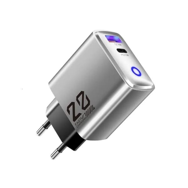 Зарядное устройство 20W Type-C с индикатором, Серебристо-серый