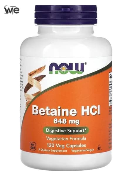 NOW Foods, гидрохлорид бетаина, 648 мг, 120 растительных капсул / Betaine HCl