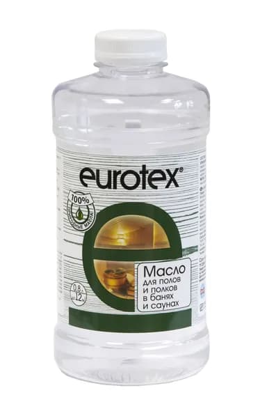 Масло сауна EUROTEX 0,8л, для полов и полков в банях и саунах, от набухания и растрескивания в условиях высоких температур, циклического увлажнения и загрязнения, придает грязе-водоотталкивающие свойства, снижает водопоглощение поверхности, Рогнеда