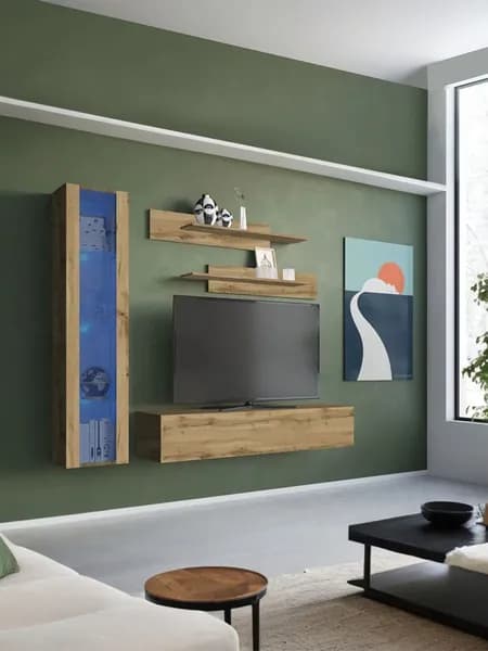 Стенка в гостиную, стенка для гостиной Point 5041P , НК-Мебель, Дуб Вотан, 200х170х29 см (ШхВхГ)