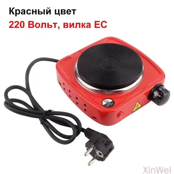 Электрическая настольная плита 1 конфорки,Электроплитка мини,500 Вт,красный, красный