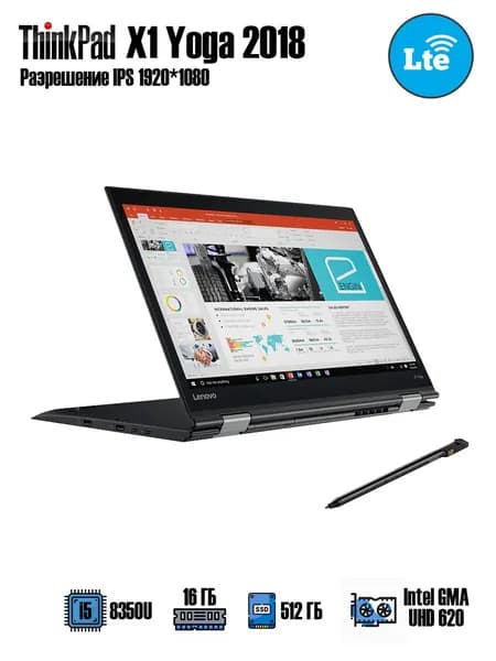 Lenovo Ноутбук 14", Intel Core i5-8350U, RAM 16 ГБ, SSD 512 ГБ, Intel UHD Graphics 620, Windows Pro, Английская раскладка