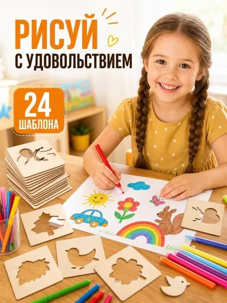 Набор деревянных трафаретов для рисования из 48 предметов: 24 шаблона и 24 вкладыша, из липы, для детей 7 14 лет
