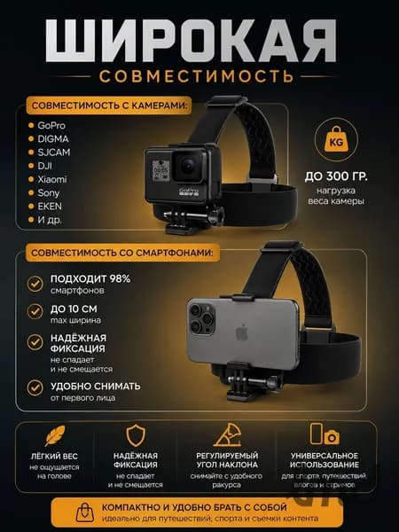 Крепление для телефона и экшн-камеры на голову