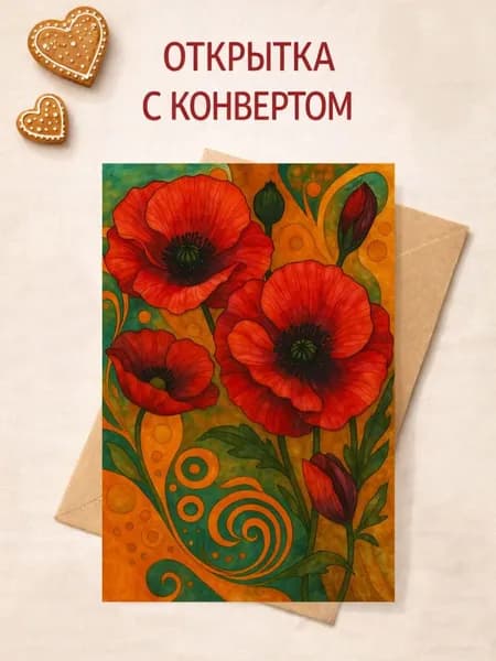 Открытка "Маки!"1шт. Размер 10х15 в комплекте крафтовый конверт.