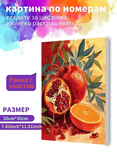 Картина по номерам на холсте с подрамником 20х30 "Корзина с гранатовыми фруктами" / набор для творчества