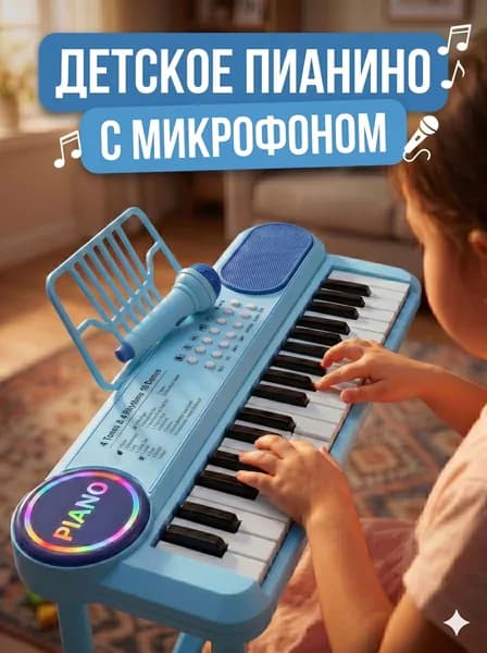 Синтезатор детский с микрофоном пианино