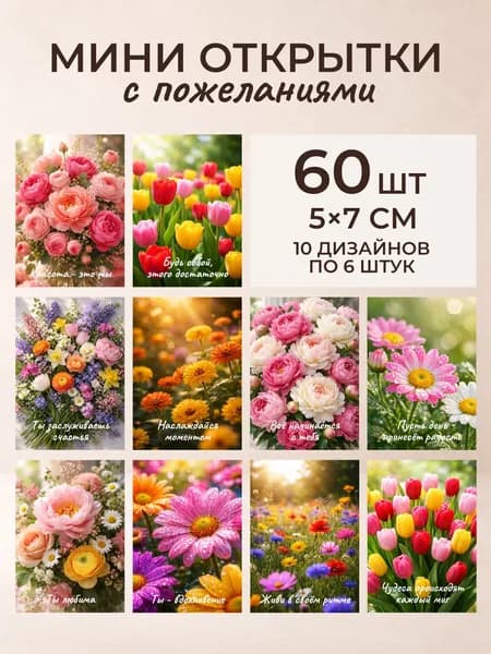 Набор мини открыток с пожеланиями 60 шт