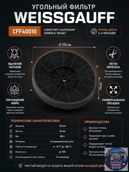 Угольный фильтр 40010, 784407, сменный, 1 шт