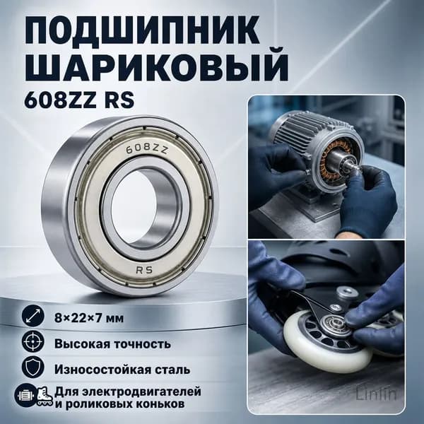 Миниатюрный шарикоподшипник 608ZZ RS, стальной, 8x22x7 мм, для электродвигателей и роликовых коньков