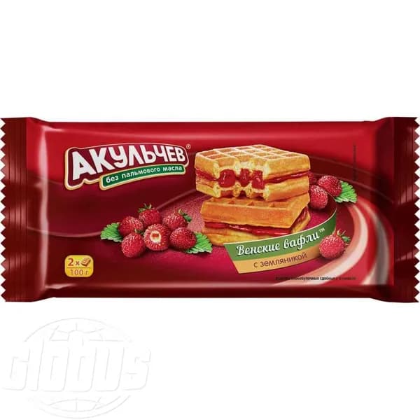Вафли Акульчев Венские с земляникой, 100г