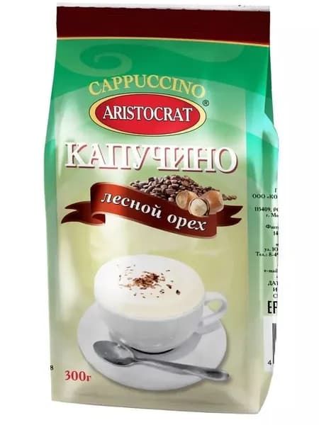 Растворимый кофейный напиток КАПУЧИНО ARISTOСRAT "Лесной Орех" 300 гр.
