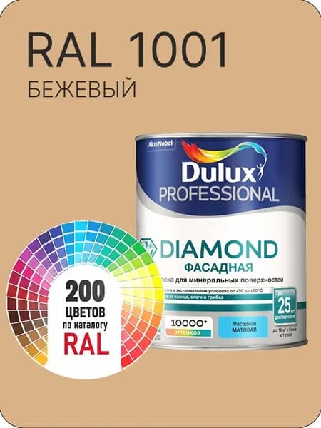 Краска для минеральных и деревянных фасадов Dulux Diamond цвет Ral 1001 0.8 л.