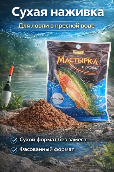Сухая наживка для рыбалки мастырка Шоколад, пресная вода