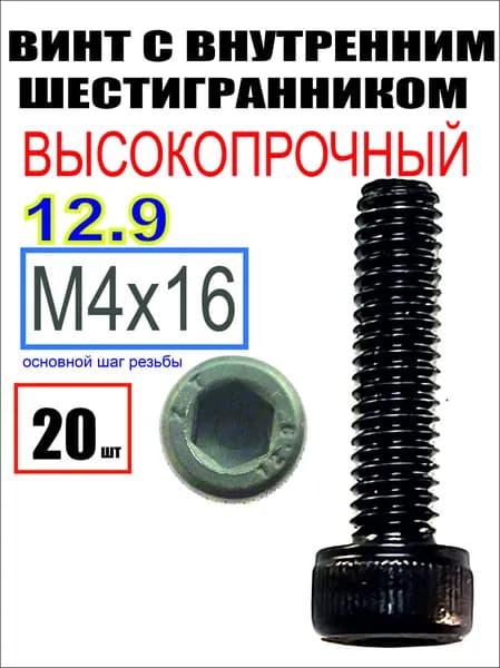 Винт M4 x 4 x 16 мм, головка: Цилиндрическая, 20 шт. 44 г