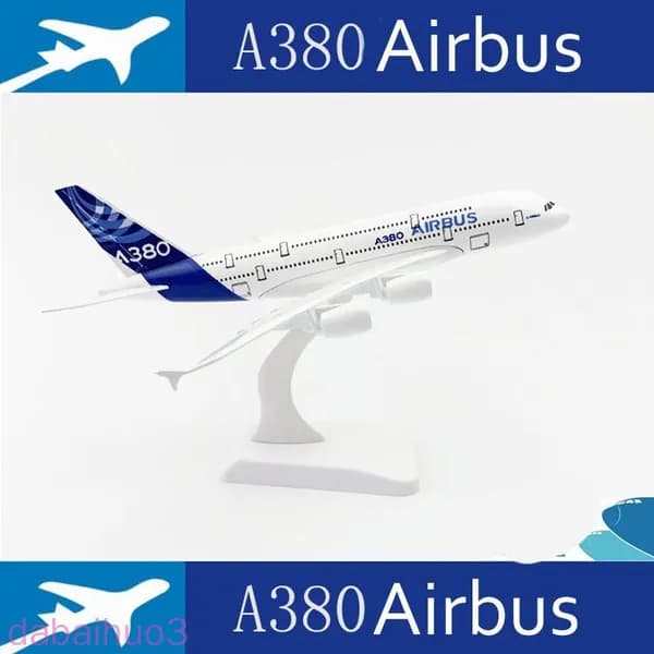 Модель самолета 16 см, Airbus A380, металл, на подставке
