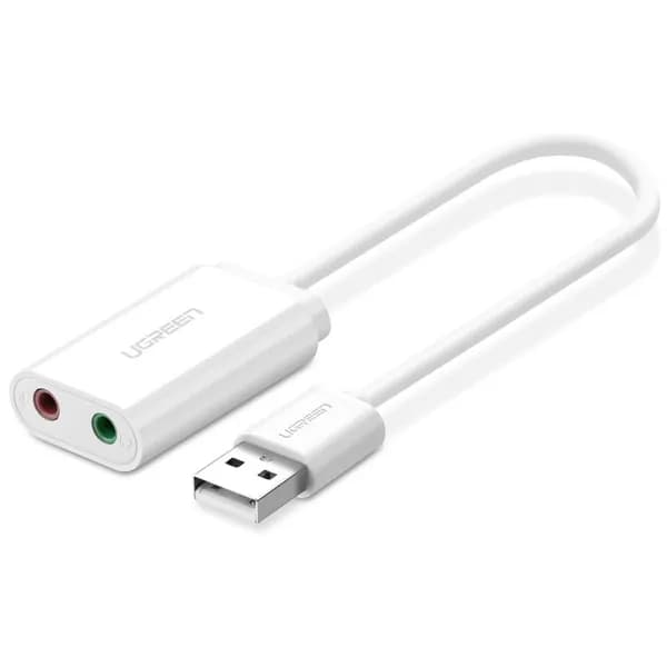 Внешняя звуковая карта UGREEN US205 (30143) USB 2.0 External Sound Adapter. Длина: 15см. Цвет: белый