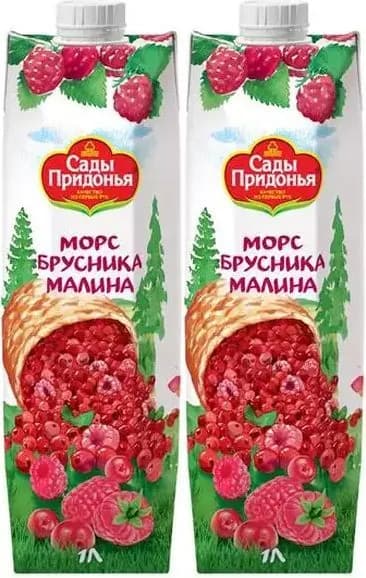 Морс Сады Придонья бруснично-малиновый 1 л, набор: 2 штуки