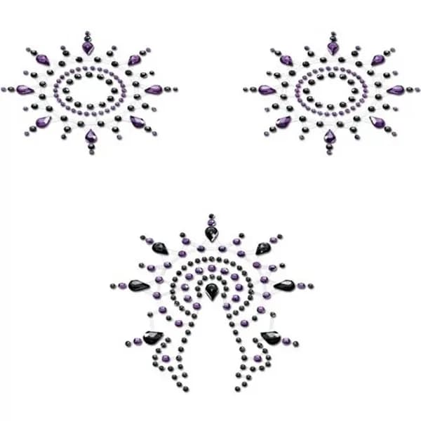 MYSTIM Breast & Pubic Jewelry Crystal Stiker, Набор стикеров Breast & Pubic Jewelry Crystal Stiker черный и сиреневый 3 шт