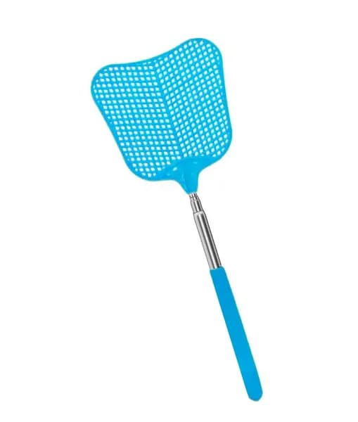 Мухобойка ручная телескопическая от 28 до 75 см., цвет голубой / Хлопушка для мух и комаров
