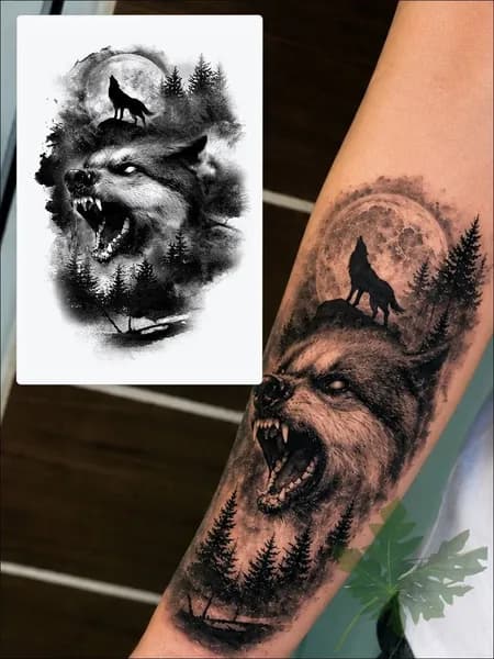 Tattoo'шки Временная тату "Дикий волк" 12*19см