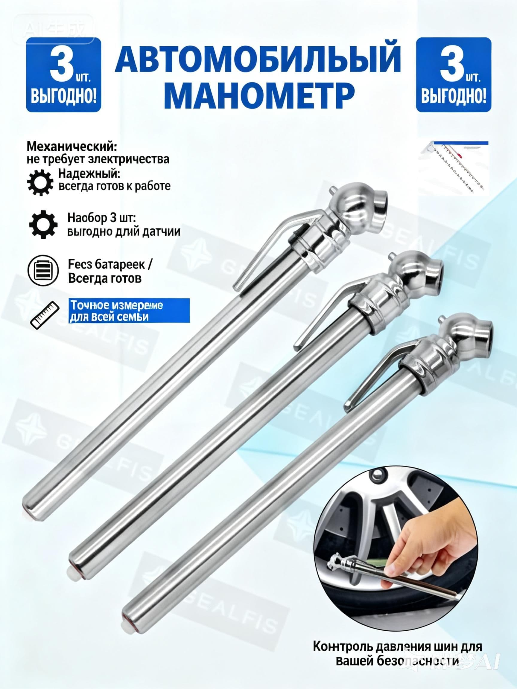 Манометр автомобильный, 3 шт.