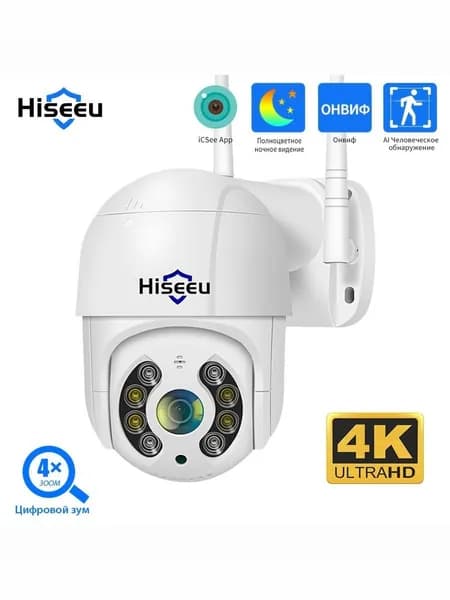 Hiseeu 8MP Wifi Домашняя камера AI Человеческое обнаружение ONVIF Беспроводная камера IP CCTV