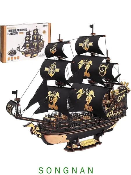 Сборная модель судна ROKR 1/100 The Seahorse Barque Wooden Puzzle MCB02 Wooden Ship Model