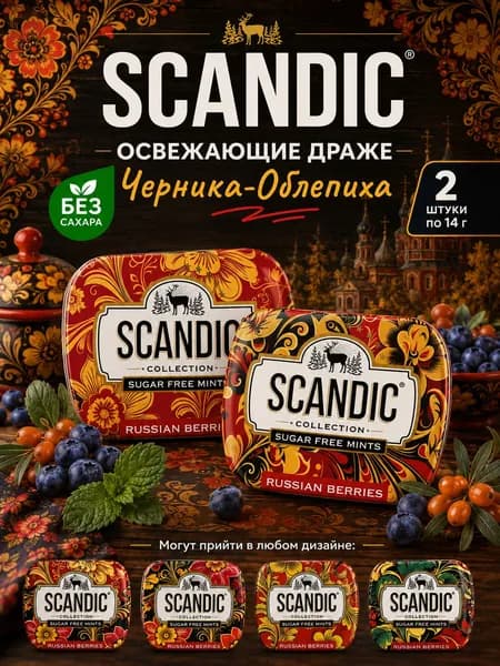 SCANDIC, Конфеты Черника-облепиха без сахара, 2 шт х 14 г, Russian Berries