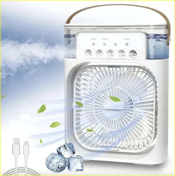 Премиуммодель MINI COOLING FAN, объединяющая увлажнение и охлаждение воздуха с функцией вентилятора, используется как миникондиционер