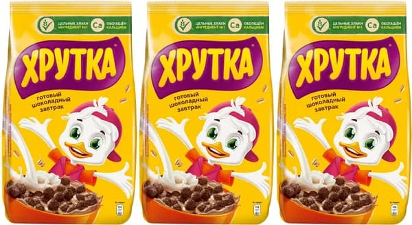 Сухой завтрак Хрутка шоколадный обогащенный кальцием, комплект: 3 упаковки по 460 г